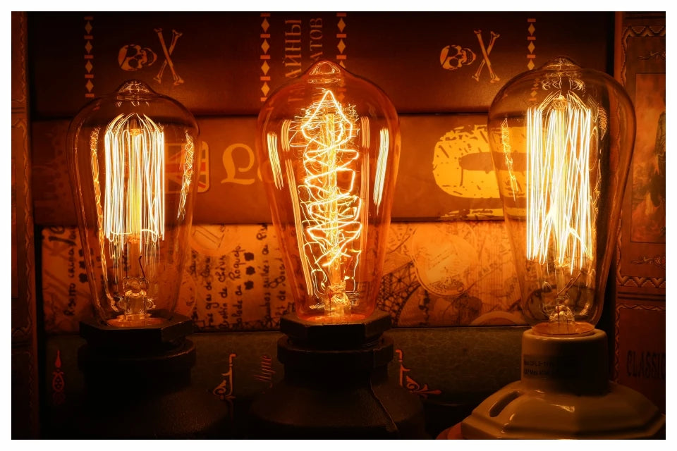 Retro Edison Bulb E27 220V 40W Light Bulb A60 ST58 ST64 T10 T45 T185 G80 G95 Filament Vintage Ampoule Incandescent Spiral Lamp