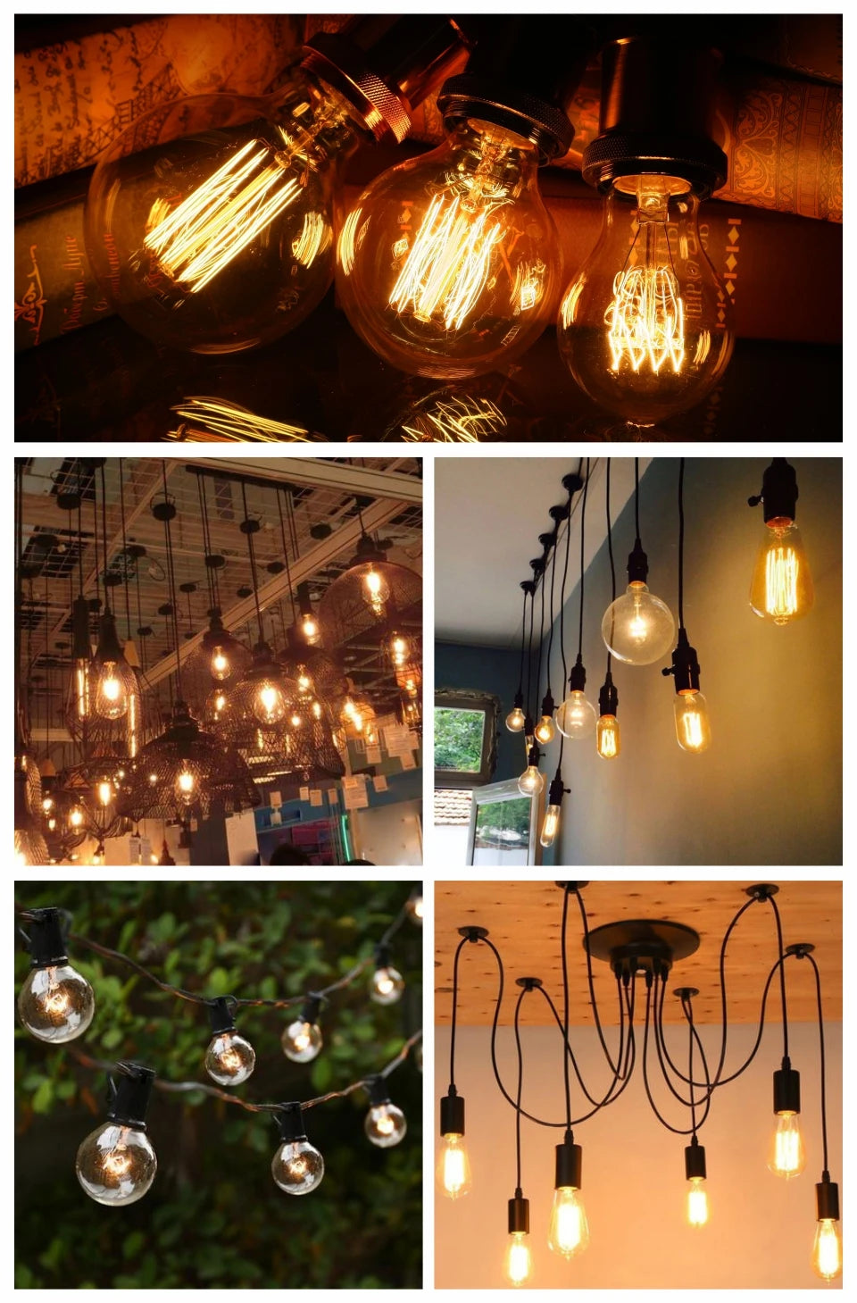 Retro Edison Bulb E27 220V 40W Light Bulb A60 ST58 ST64 T10 T45 T185 G80 G95 Filament Vintage Ampoule Incandescent Spiral Lamp