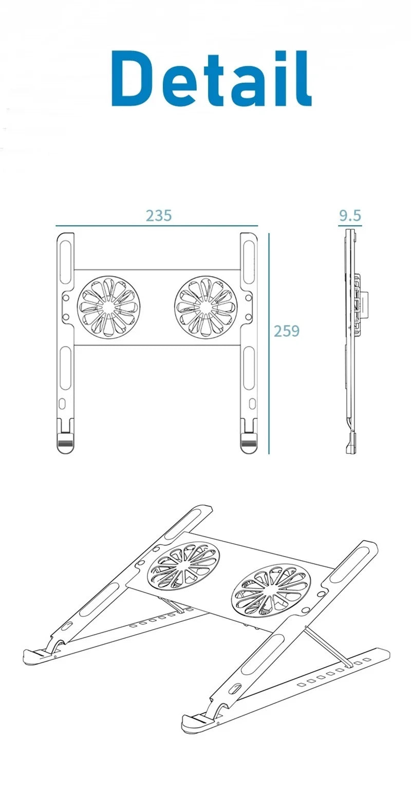 Laptop Cooling Stand with 2 USB Fan Laptop Cooler Stand Pad Cooling for Notebook Heat Dissipation