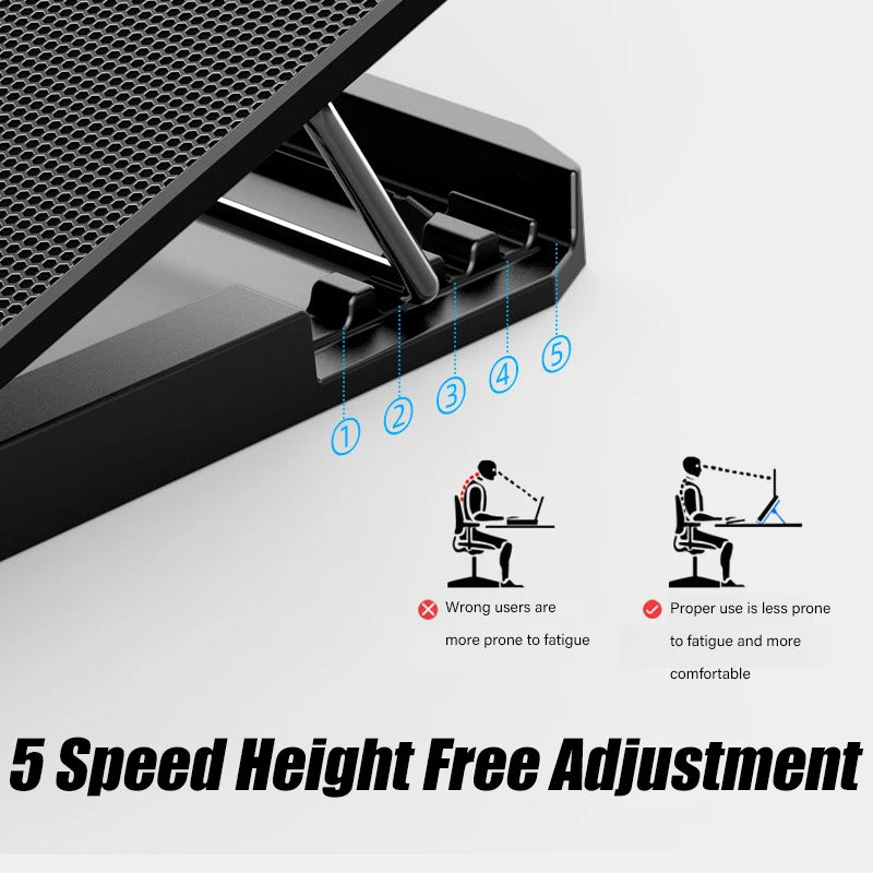13-18Inch Gaming Laptop Cooler Six Fan Adjustable Wind Speed 2 Usb Port LED Light Notebook Cooling Pad Notebook Laptop Stand
