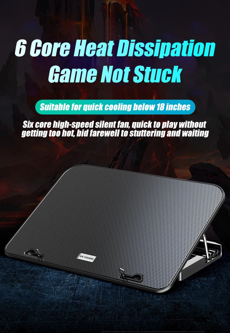13-18Inch Gaming Laptop Cooler Six Fan Adjustable Wind Speed 2 Usb Port LED Light Notebook Cooling Pad Notebook Laptop Stand