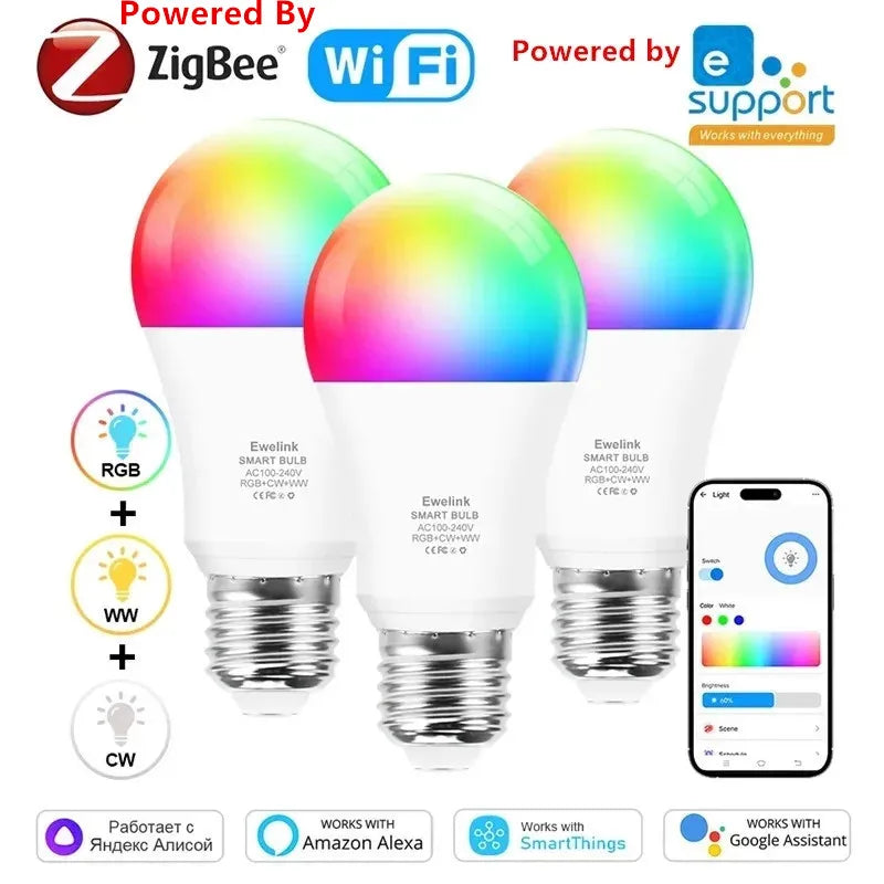 WiFi LED Bulb E27 85-265V for Zigbee Smart Alexa LED Light Lamp Dimming For EWelink Google Voice Control RGB Bedroom Home Decor