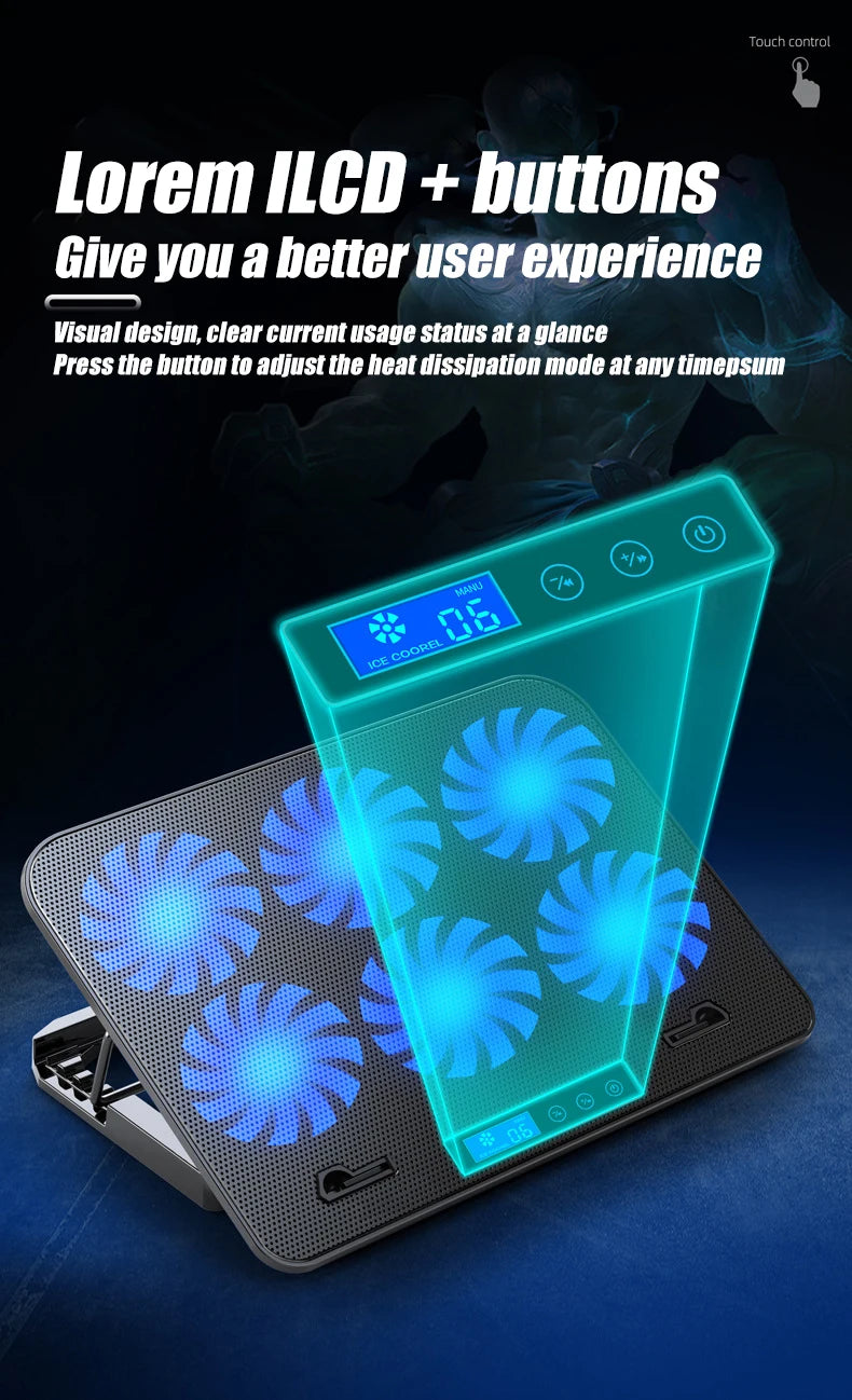 13-18Inch Gaming Laptop Cooler Six Fan Adjustable Wind Speed 2 Usb Port LED Light Notebook Cooling Pad Notebook Laptop Stand