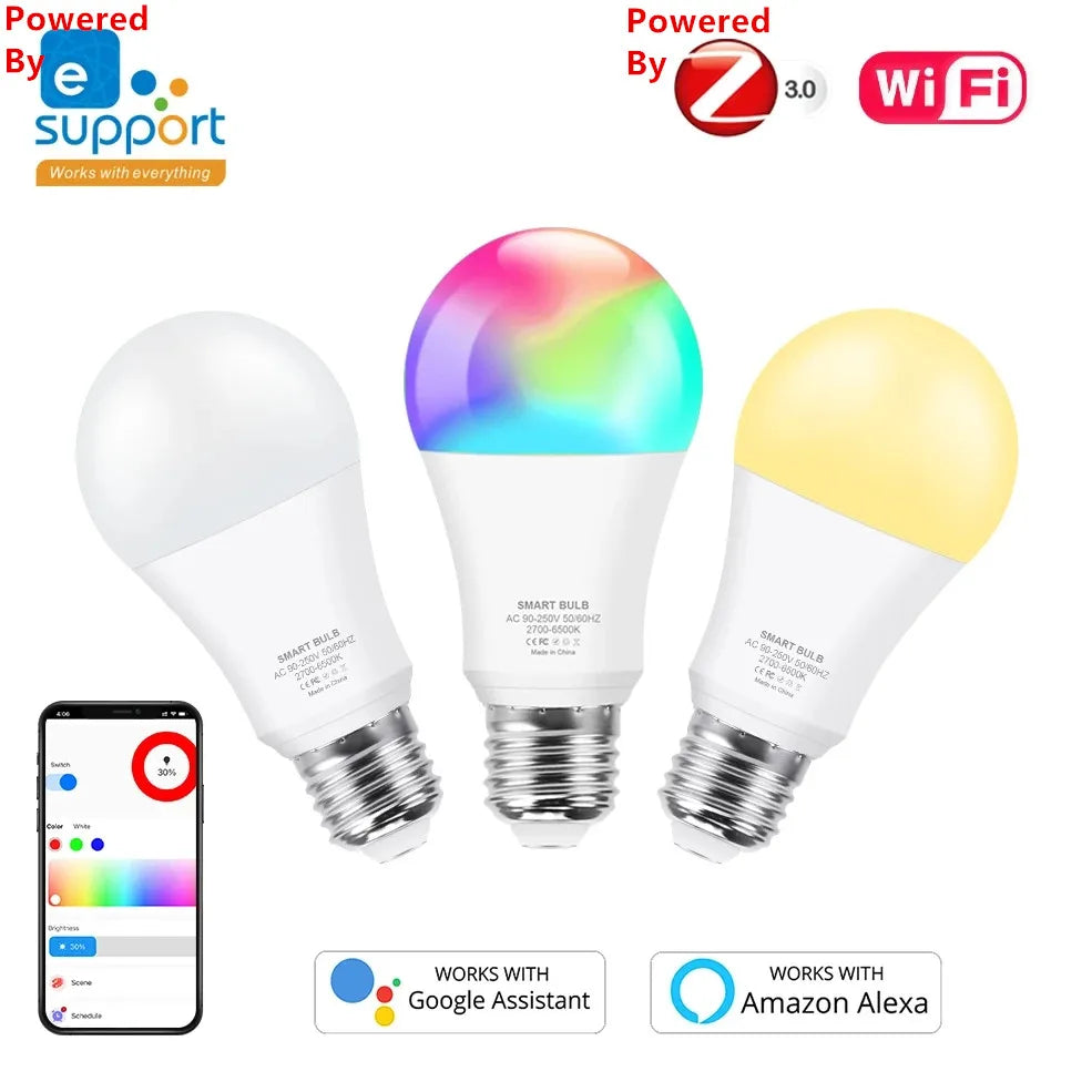 WiFi LED Bulb E27 85-265V for Zigbee Smart Alexa LED Light Lamp Dimming For EWelink Google Voice Control RGB Bedroom Home Decor
