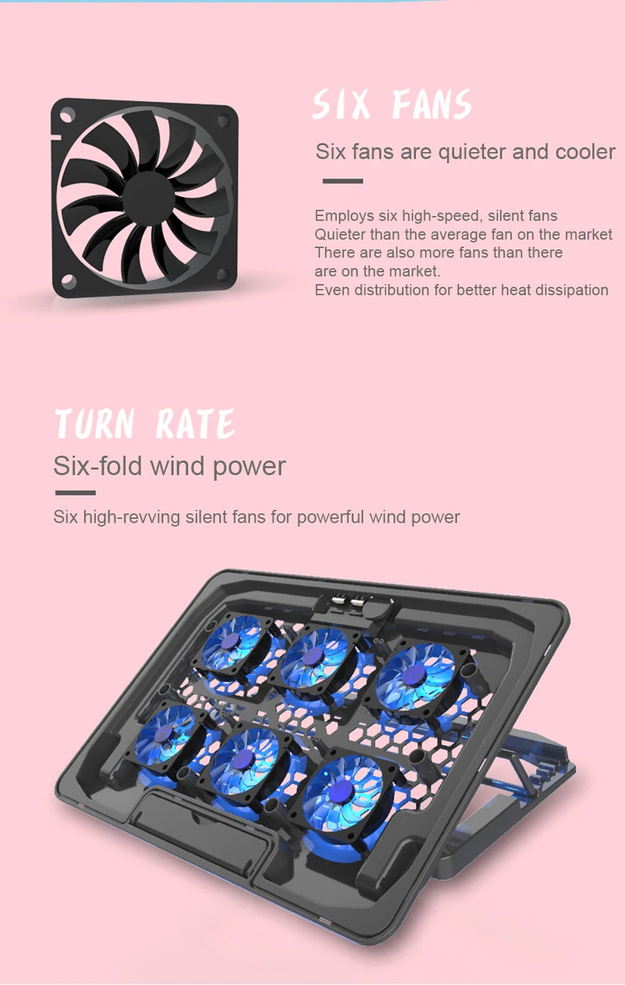 Laptop Cooling Base Cooling Pad Adjustable Holder Notebook Support With Six Fans For Macbook Notebook Pro Holder Laptop Stand