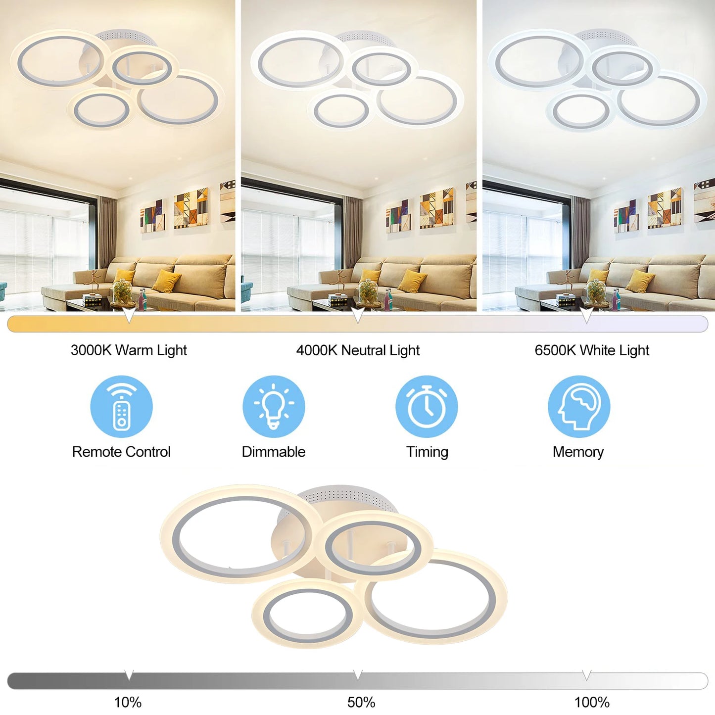 Led Acrylic Ceiling Light Chandelier Ring Pendats Lights Lamp Dimming Remote Control Indoor Lighting Fixture Bedroom Living Room