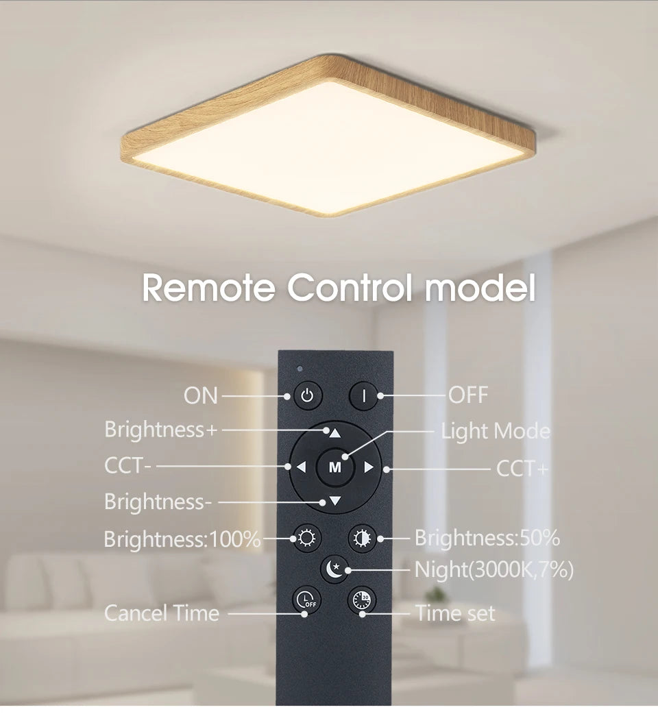 MARPOU Smart LED Ceiling Lamp Wood Grain App Voice Control Alexa/Google Remote Control Square Ceiling Lights Living Room CCT