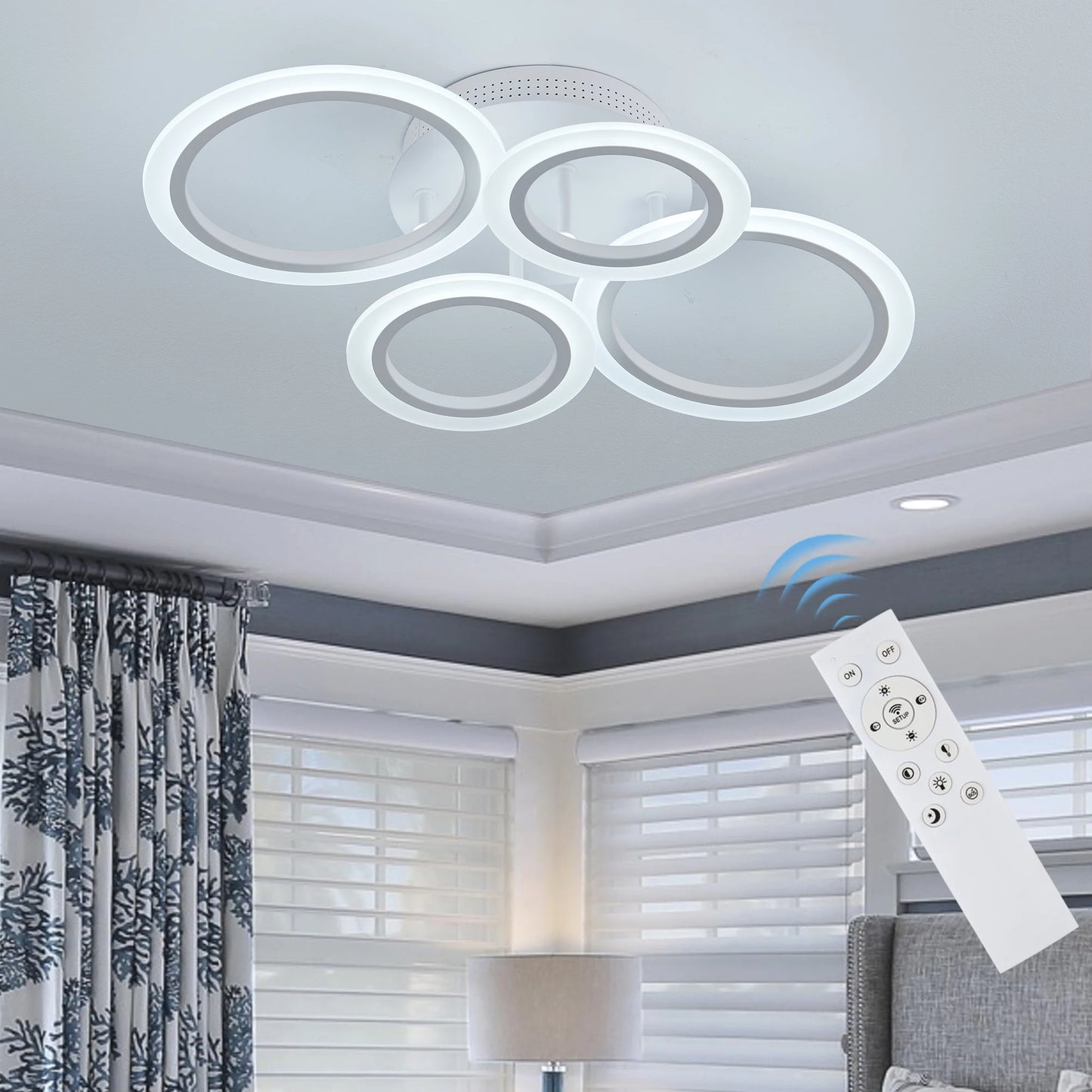 Led Acrylic Ceiling Light Chandelier Ring Pendats Lights Lamp Dimming Remote Control Indoor Lighting Fixture Bedroom Living Room