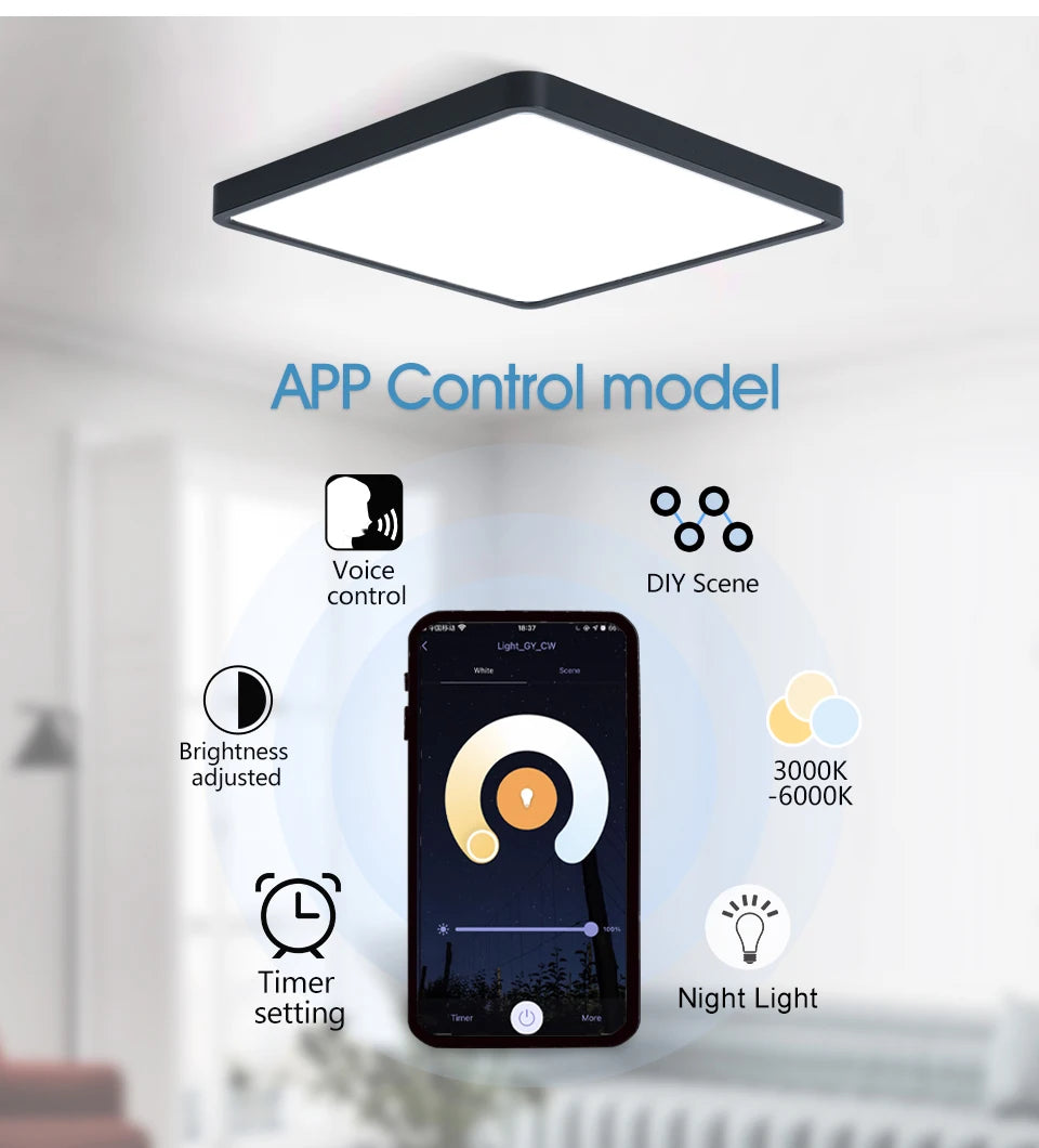 MARPOU Smart LED Ceiling Lamp Wood Grain App Voice Control Alexa/Google Remote Control Square Ceiling Lights Living Room CCT
