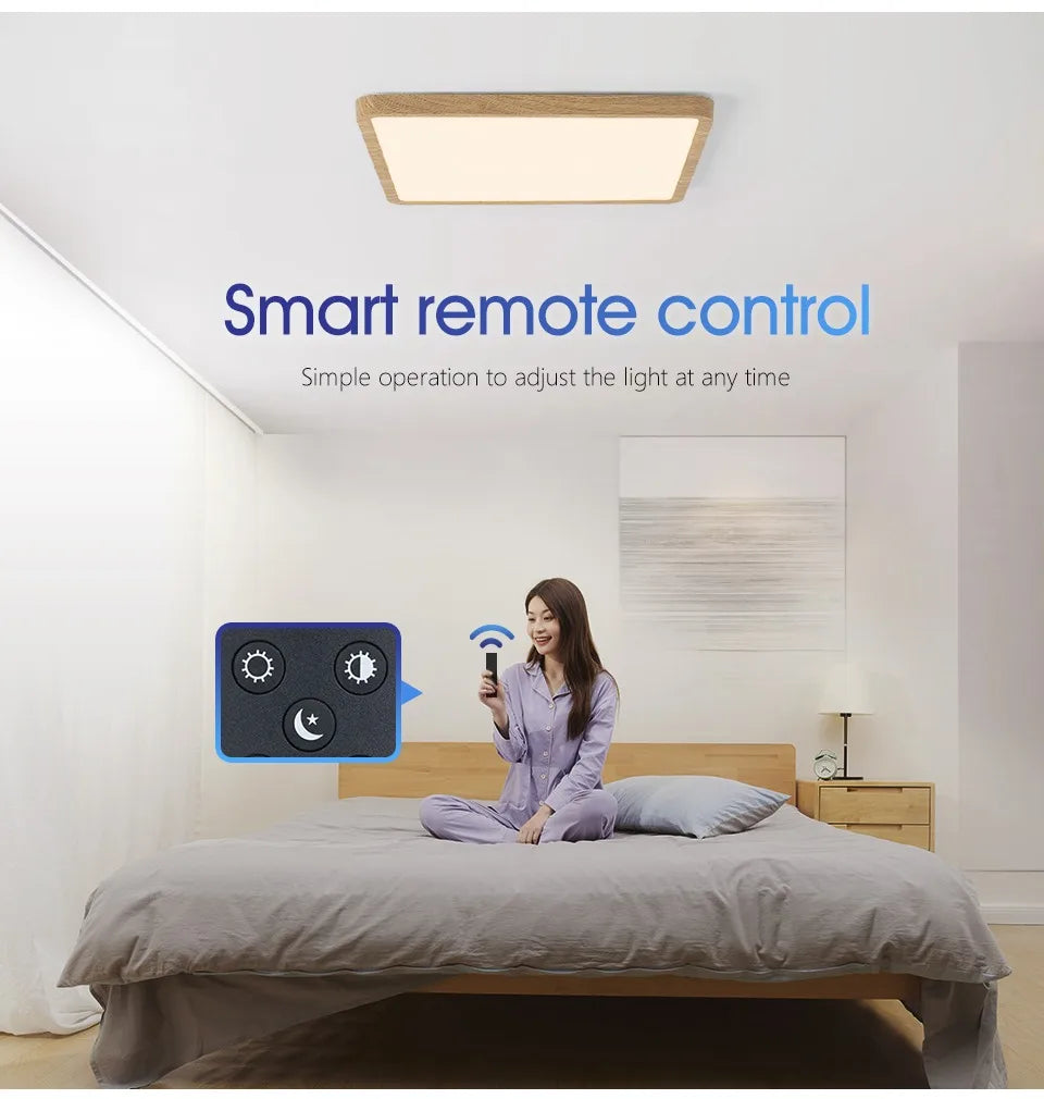 MARPOU Smart LED Ceiling Lamp Wood Grain App Voice Control Alexa/Google Remote Control Square Ceiling Lights Living Room CCT