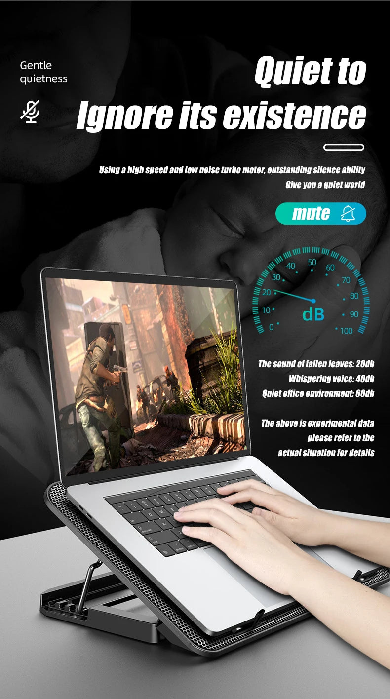 13-18Inch Gaming Laptop Cooler Six Fan Adjustable Wind Speed 2 Usb Port LED Light Notebook Cooling Pad Notebook Laptop Stand