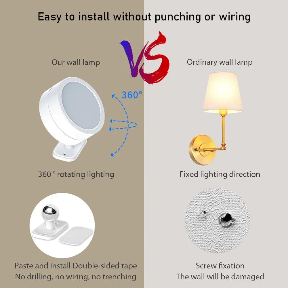 Magnetic LED Wall Light Rechargeable Reading Lights 360° Rotation Touch Remote Control Cabinet Spotlight Night Lamp