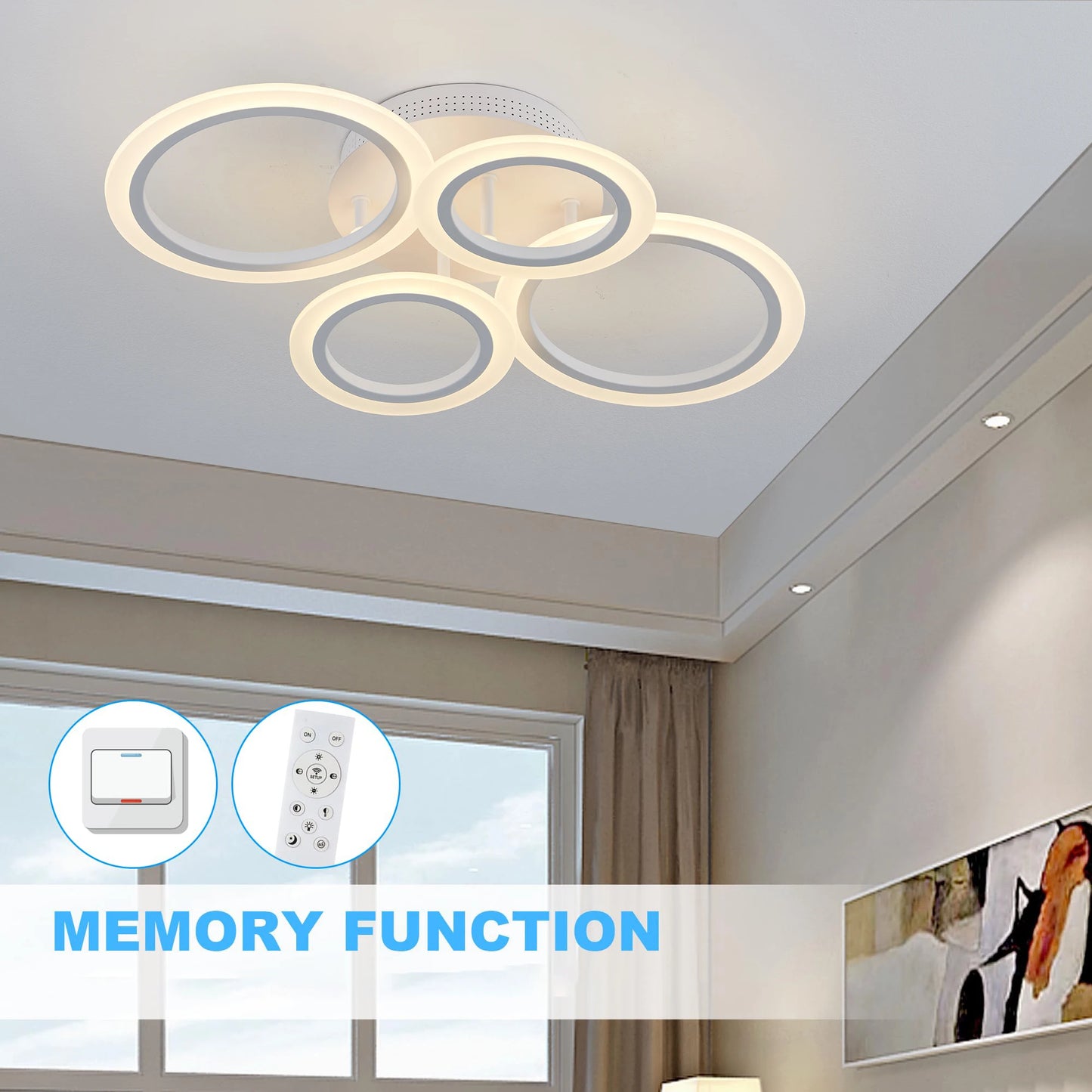 Led Acrylic Ceiling Light Chandelier Ring Pendats Lights Lamp Dimming Remote Control Indoor Lighting Fixture Bedroom Living Room
