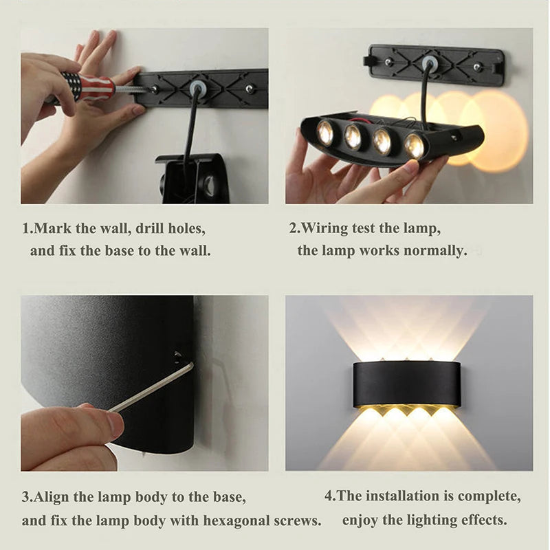 Up and Down LED Wall Lamp Waterproof IP65 Aluminium Interior Wall Light For Bedroom Living Room Corridor Indoor Outdoor Lighting