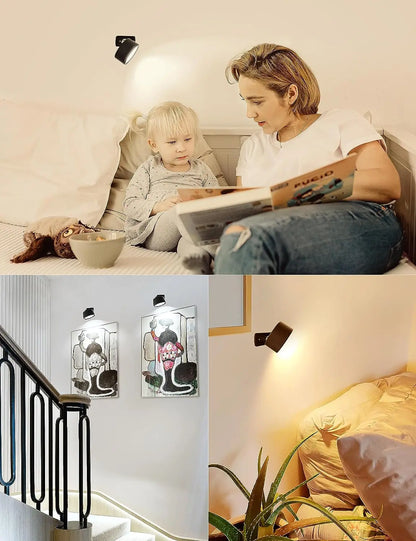 Magnetic LED Wall Light Rechargeable Reading Lights 360° Rotation Touch Remote Control Cabinet Spotlight Night Lamp