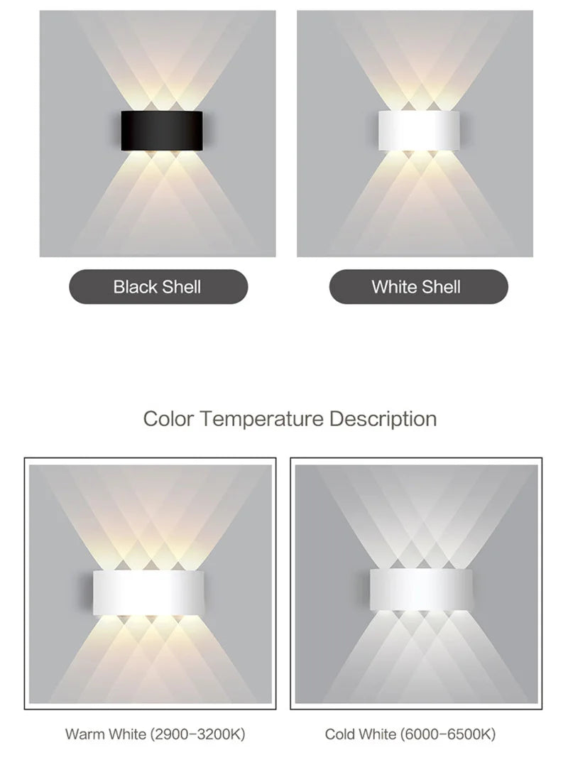 Up and Down LED Wall Lamp Waterproof IP65 Aluminium Interior Wall Light For Bedroom Living Room Corridor Indoor Outdoor Lighting