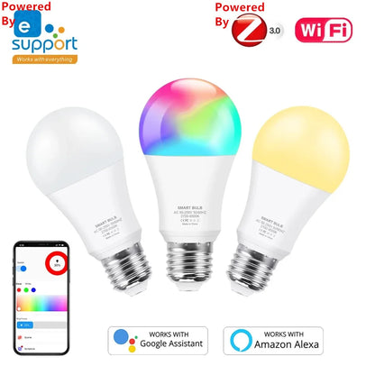 WiFi LED Bulb E27 85-265V for Zigbee Smart Alexa LED Light Lamp Dimming For EWelink Google Voice Control RGB Bedroom Home Decor