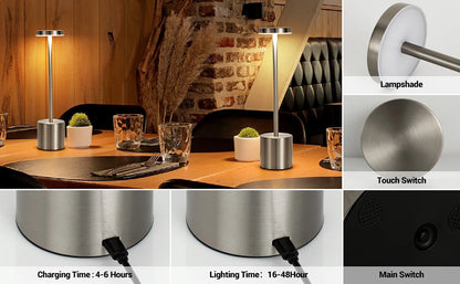 USB Rechargeable Led Night Light Desk Lamps 3 Color Touch Metal Table Lamp Bedside Outdoor Dining Written Lights Room Decor Gift