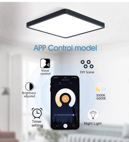 MARPOU Smart LED Ceiling Lamp Wood Grain App Voice Control Alexa/Google Remote Control Square Ceiling Lights Living Room CCT