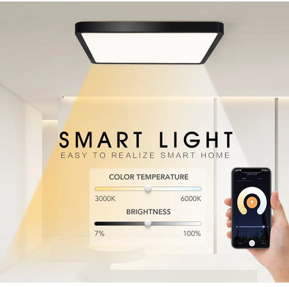 MARPOU Smart LED Ceiling Lamp Wood Grain App Voice Control Alexa/Google Remote Control Square Ceiling Lights Living Room CCT