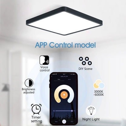 MARPOU Smart LED Ceiling Lamp Wood Grain App Voice Control Alexa/Google Remote Control Square Ceiling Lights Living Room CCT