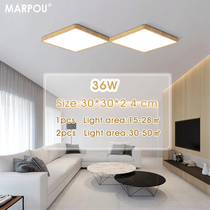 MARPOU Smart LED Ceiling Lamp Wood Grain App Voice Control Alexa/Google Remote Control Square Ceiling Lights Living Room CCT