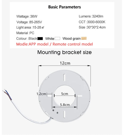 MARPOU Smart LED Ceiling Lamp Wood Grain App Voice Control Alexa/Google Remote Control Square Ceiling Lights Living Room CCT
